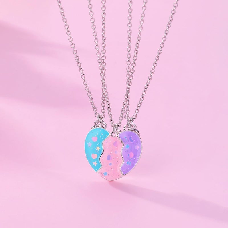 DOYYCA Friendship Necklace Best Friend Necklace for 3 Girls Magnetic Matching Heart Pendant BFF Necklaces for Sister - Image 2
